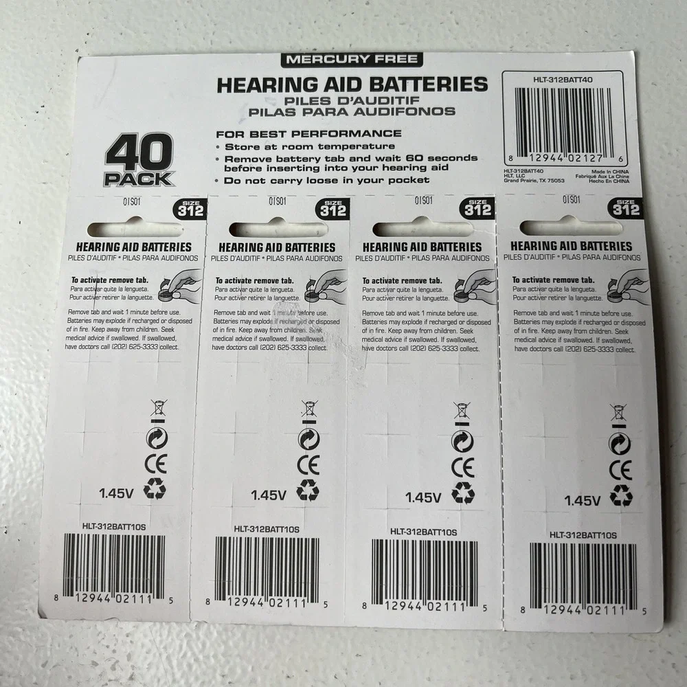 Kirkland Hearing Aid Batteries Sz 312 (Exp.5/27) Mercury Free 8 X 2 Packs= 16 ct